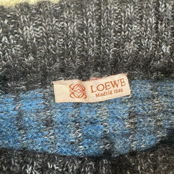 Loewe Wool Alpaca Anagram Dark Blue White Cowl Neck Sweater 56 Men’s Extra Large - Picture 9 of 11